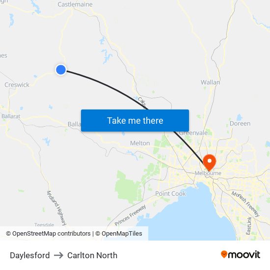 Daylesford to Carlton North map