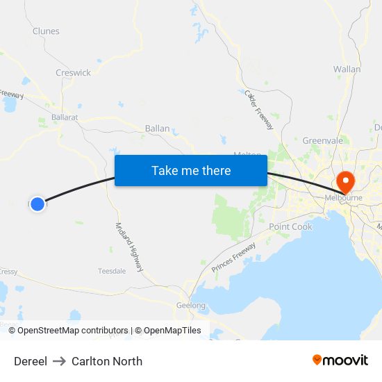 Dereel to Carlton North map