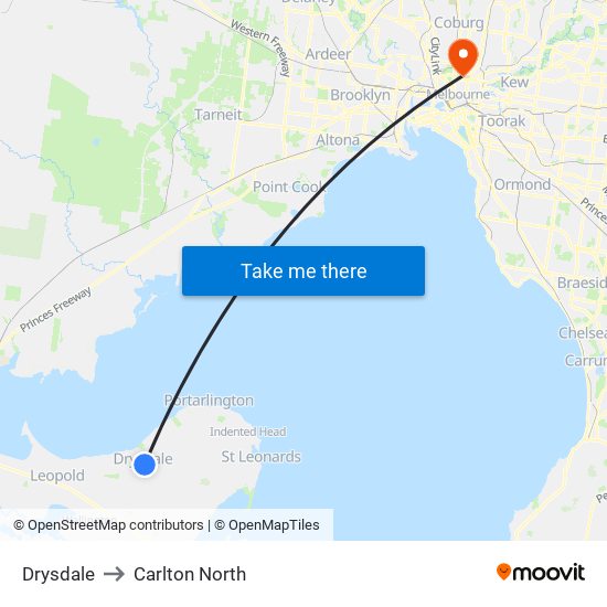 Drysdale to Carlton North map