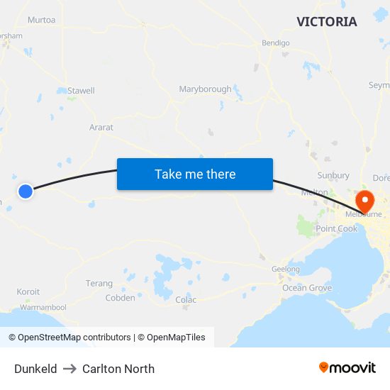 Dunkeld to Carlton North map