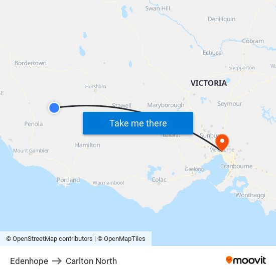 Edenhope to Carlton North map