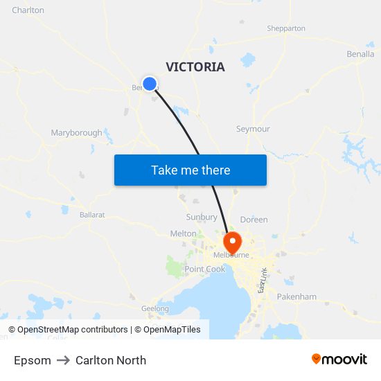 Epsom to Carlton North map