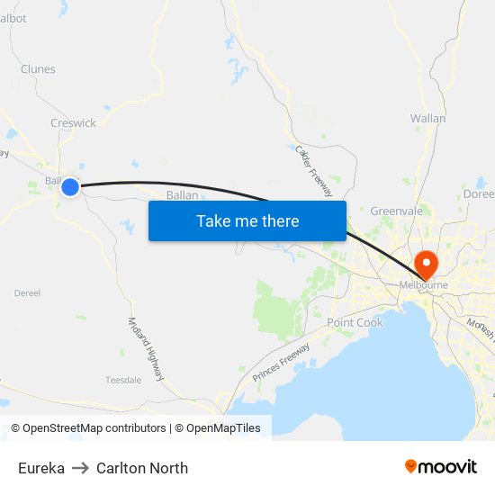 Eureka to Carlton North map
