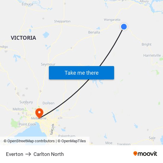 Everton to Carlton North map