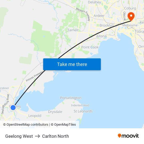 Geelong West to Carlton North map