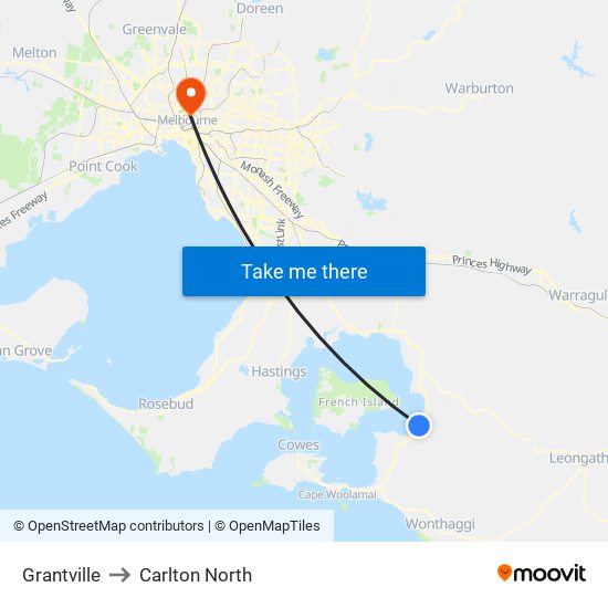 Grantville to Carlton North map
