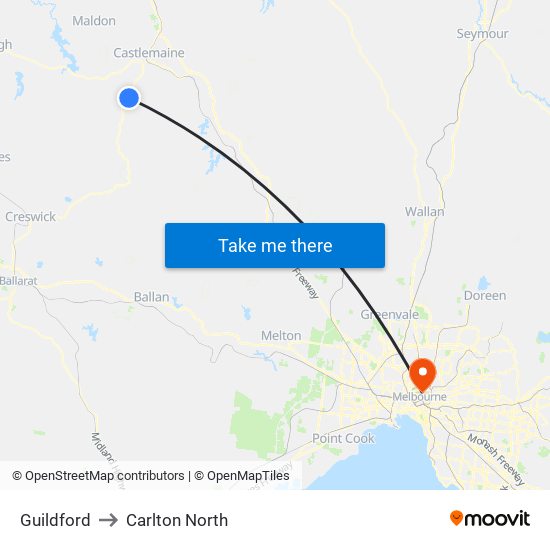 Guildford to Carlton North map