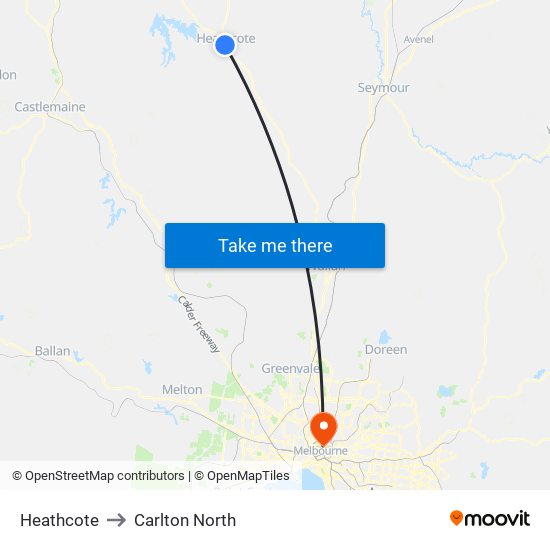 Heathcote to Carlton North map