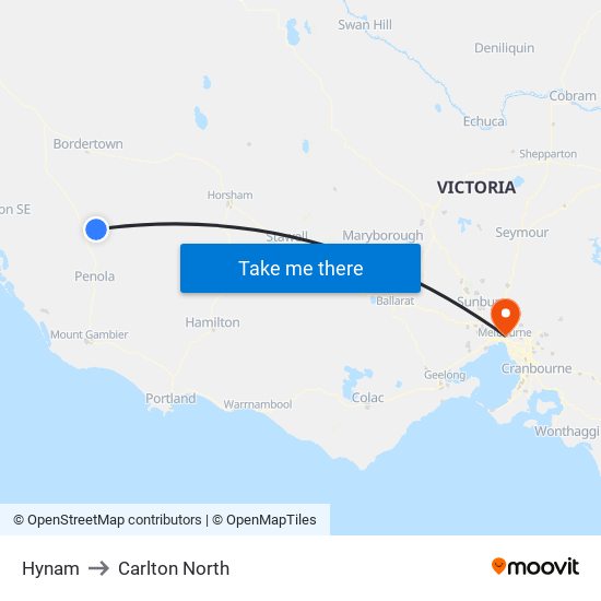 Hynam to Carlton North map