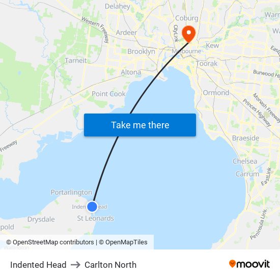 Indented Head to Carlton North map