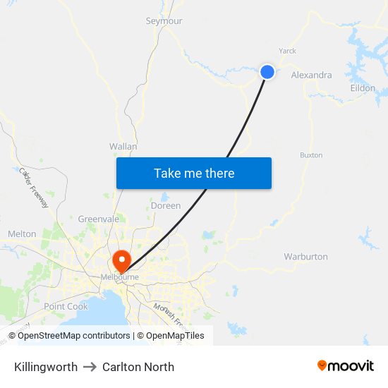 Killingworth to Carlton North map