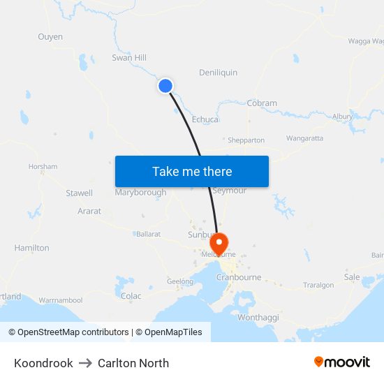 Koondrook to Carlton North map