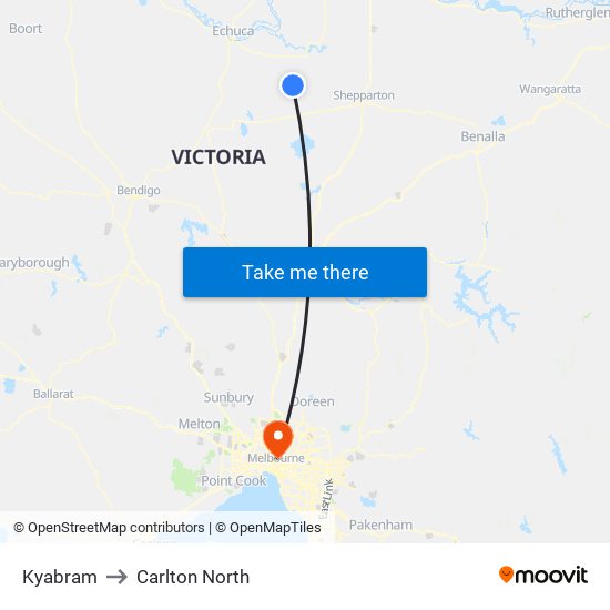 Kyabram to Carlton North map