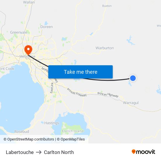 Labertouche to Carlton North map
