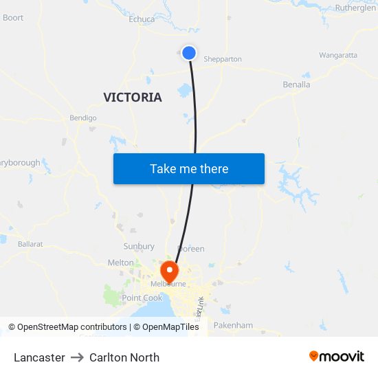Lancaster to Carlton North map