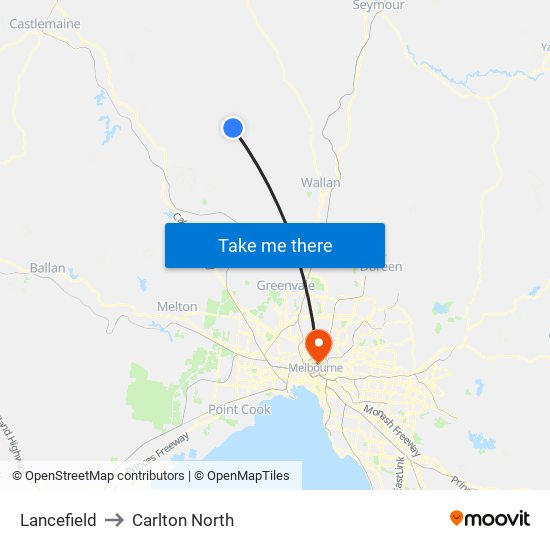 Lancefield to Carlton North map