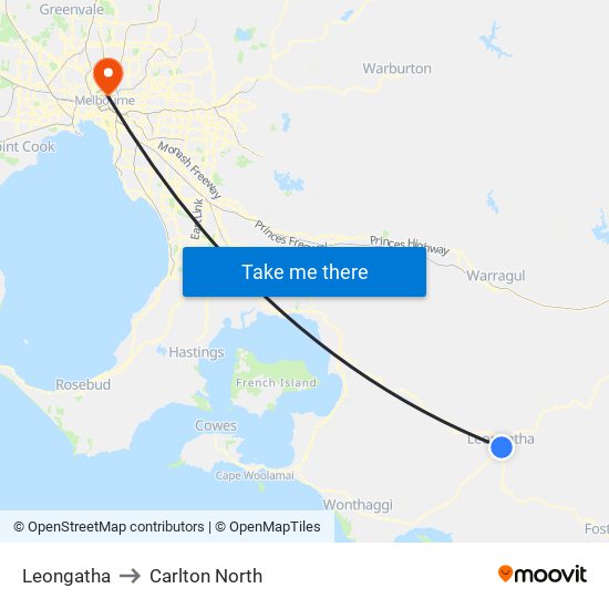 Leongatha to Carlton North map