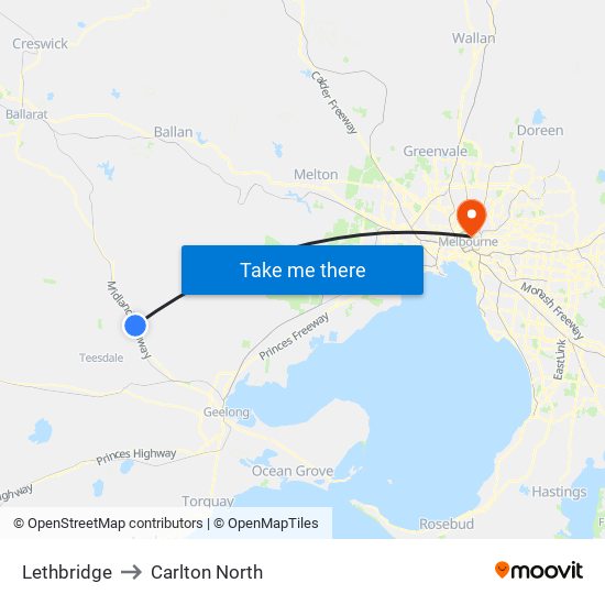 Lethbridge to Carlton North map