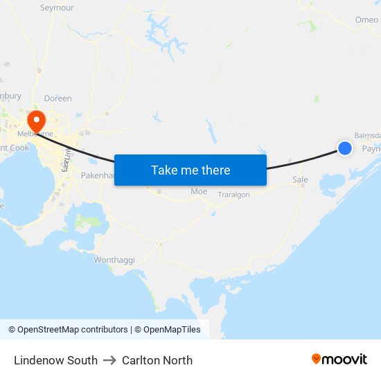 Lindenow South to Carlton North map