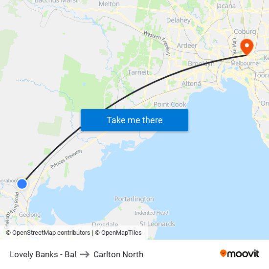 Lovely Banks - Bal to Carlton North map