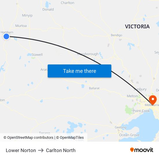 Lower Norton to Carlton North map