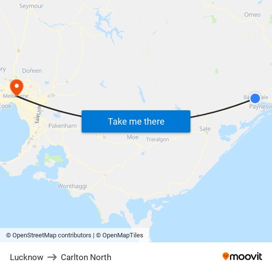 Lucknow to Carlton North map