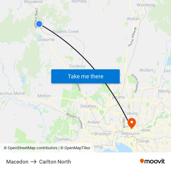Macedon to Carlton North map