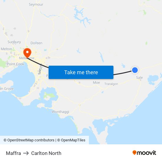 Maffra to Carlton North map