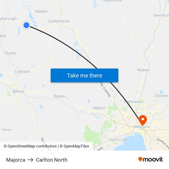 Majorca to Carlton North map