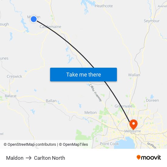 Maldon to Carlton North map