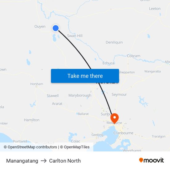 Manangatang to Carlton North map