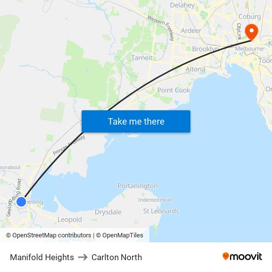 Manifold Heights to Carlton North map