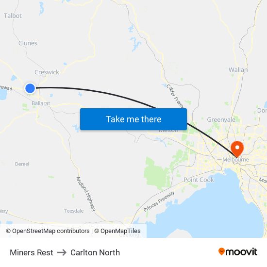 Miners Rest to Carlton North map