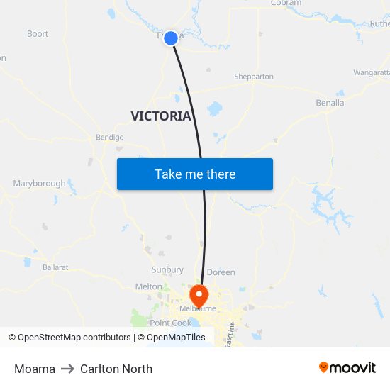 Moama to Carlton North map