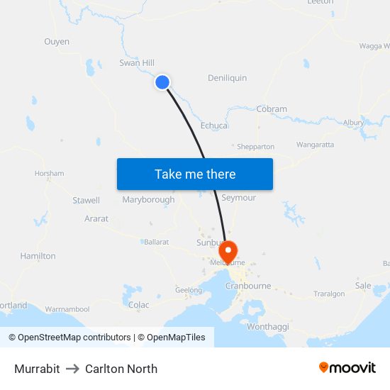 Murrabit to Carlton North map
