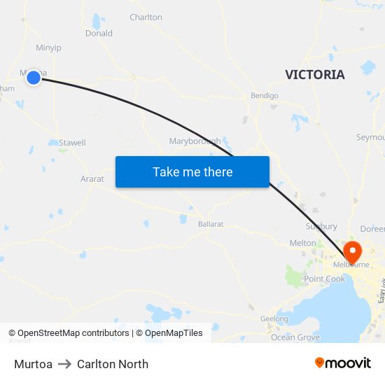 Murtoa to Carlton North map