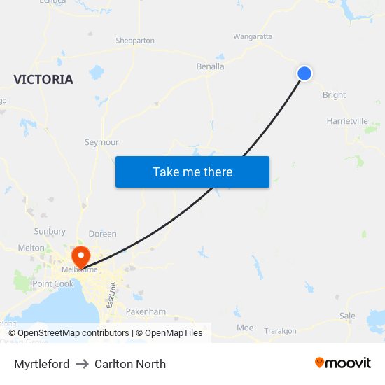 Myrtleford to Carlton North map