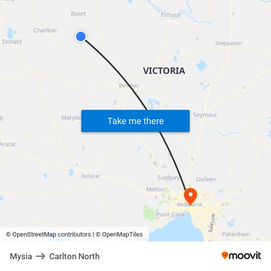 Mysia to Carlton North map