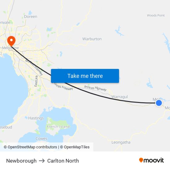 Newborough to Carlton North map