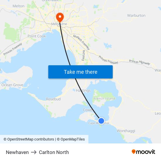 Newhaven to Carlton North map