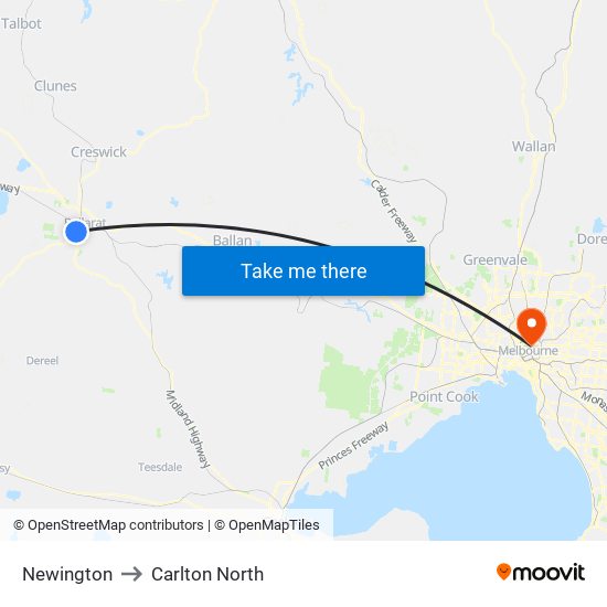 Newington to Carlton North map