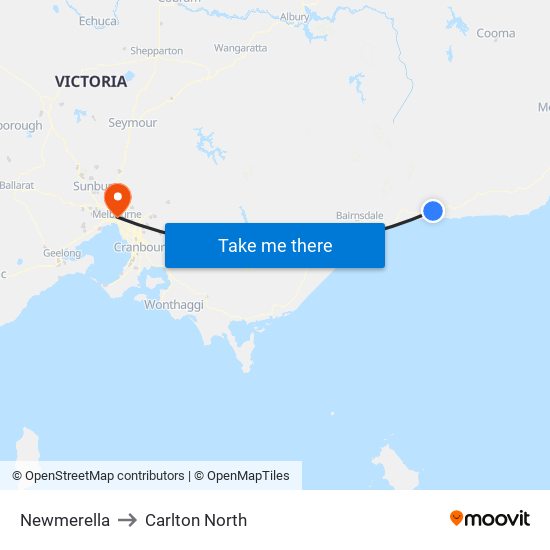 Newmerella to Carlton North map