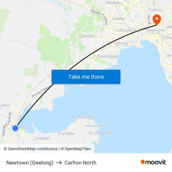 Newtown (Geelong) to Carlton North map