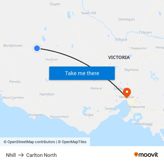 Nhill to Carlton North map