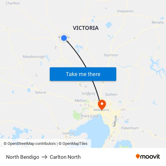 North Bendigo to Carlton North map