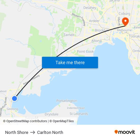 North Shore to Carlton North map