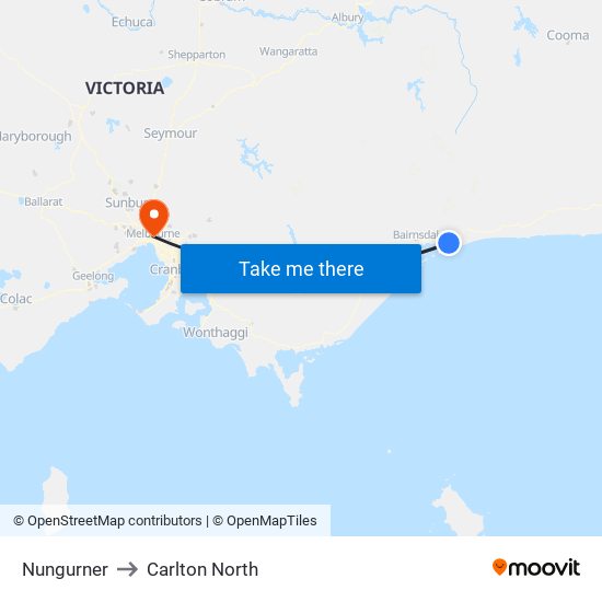 Nungurner to Carlton North map