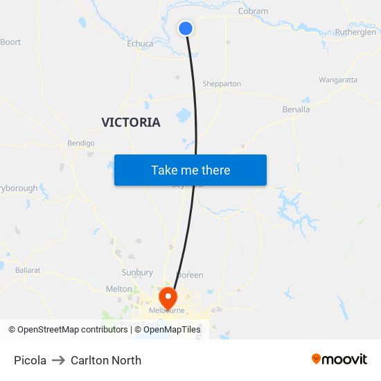 Picola to Carlton North map