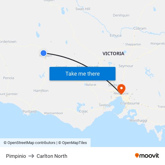 Pimpinio to Carlton North map
