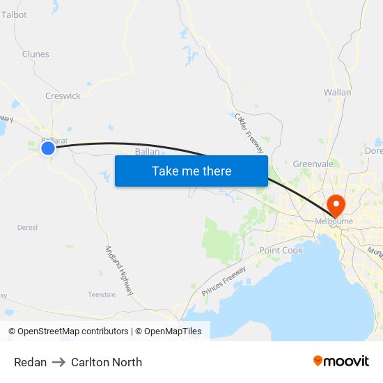 Redan to Carlton North map